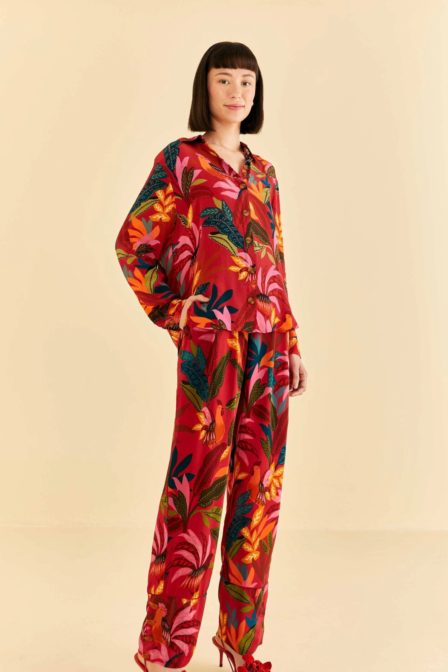 Farm Rio Red Rooster Leaves Pants 4 Farm Rio Red Rooster Leaves Pants - Image 2