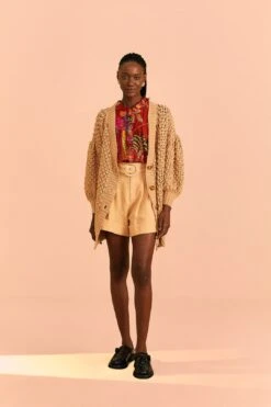 Farm Rio Dark Sand Handmade Dots Cardigan