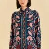 Farm Rio Teal Seashell Tapestry Shirt -Farm Rio Fashion Store 318132 01