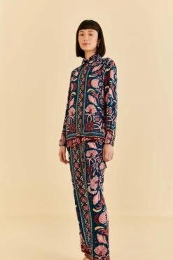 Farm Rio Teal Seashell Tapestry Cargo Pants -Farm Rio Fashion Store 318133 02