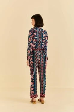 Farm Rio Teal Seashell Tapestry Cargo Pants -Farm Rio Fashion Store 318133 04