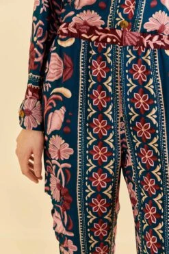 Farm Rio Teal Seashell Tapestry Cargo Pants -Farm Rio Fashion Store 318133 05