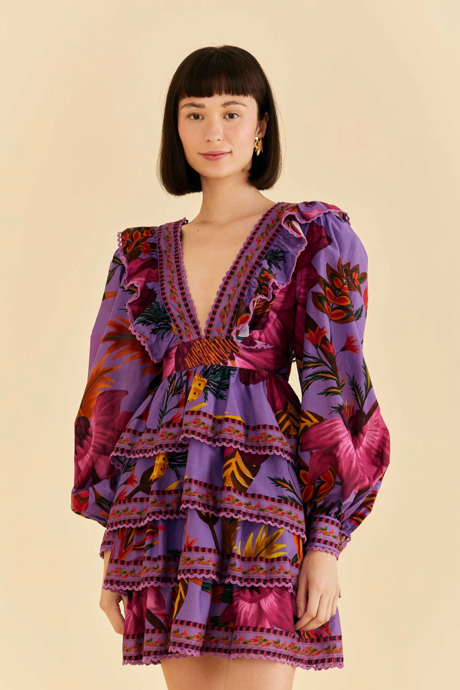 Farm Rio Purple Maxi Flowers Mini Dress 3 Farm Rio Purple Maxi Flowers Mini Dress