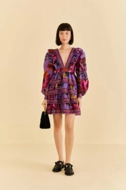 Farm Rio Purple Maxi Flowers Mini Dress 10 Farm Rio Purple Maxi Flowers Mini Dress -Farm Rio Fashion Store 318162 02