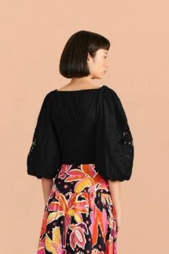 Farm Rio Black Embroidered Blouse -Farm Rio Fashion Store 318256 03
