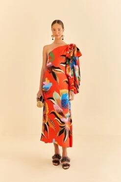 Farm Rio Red Lucy One Shoulder Maxi Dress